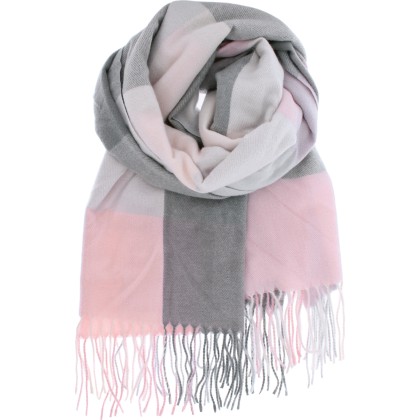 Large fringed scarf, with large check pattern, 190 x 68 cm