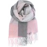 Large fringed scarf, with large check pattern, 190 x 68 cm