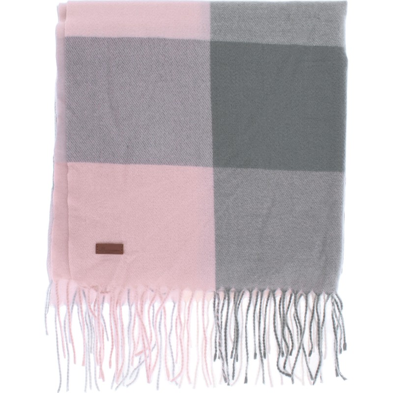 Large fringed scarf, with large check pattern, 190 x 68 cm