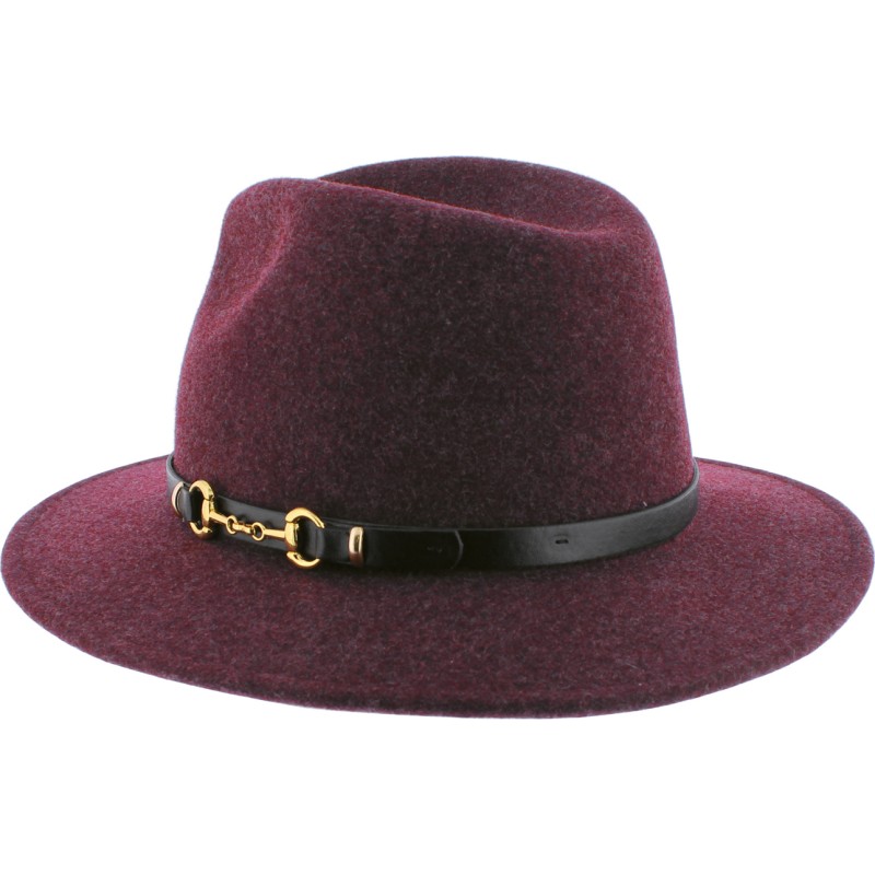 Chapeau en feutre grand bord femme, avec ceinture imitation cuir et bo