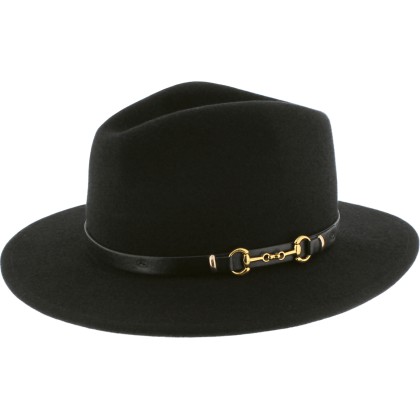 Chapeau en feutre grand bord femme, avec ceinture imitation cuir et bo