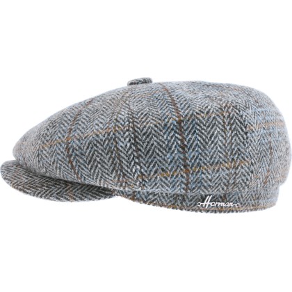 Newsboy cap with herringbone and line pattern fabric