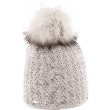 Adult hat with tassel in faux fur. It is knitted with lurex with a che