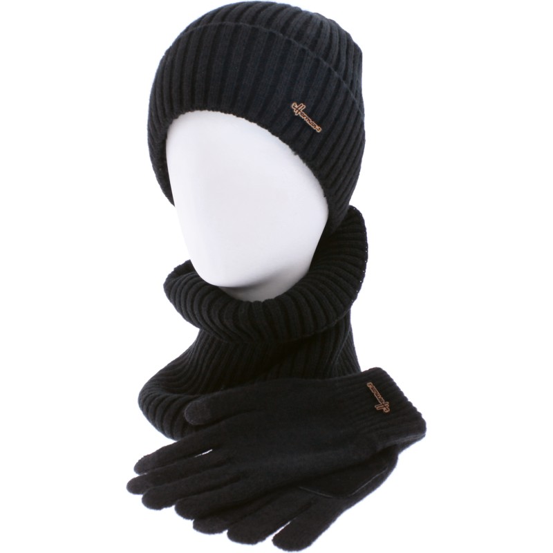 SET Bonnet à revers, paire de gants tactile avec renfort paume et tour