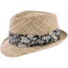 Chapeau petit bord relevé en paille seagrass uni avec fine ceinture en