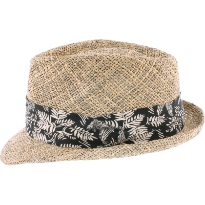 Chapeau petit bord relevé en paille seagrass uni avec fine ceinture en