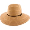 Large brim hat with chinstrap and internal drawstring for size adjustm