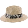 Chapeau grand bord droit en paille seagrass uni avec fine ceinture fau