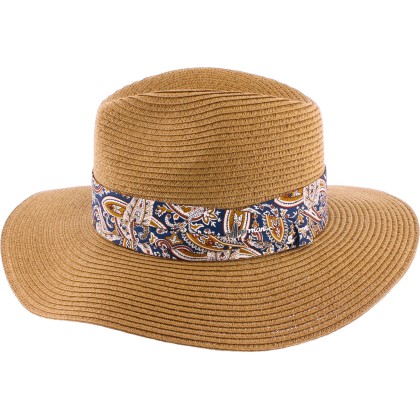Large brim straw hat with scarf headband