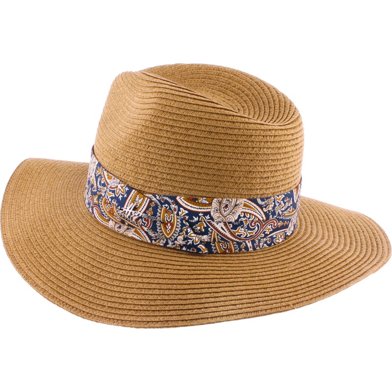 Chapeau de paille à grand bord décoration foulard