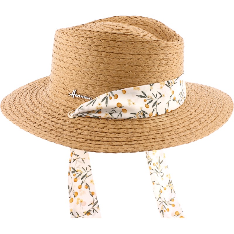 Chapeau en paille raphia avec foulard amovible et cordon de serrage in