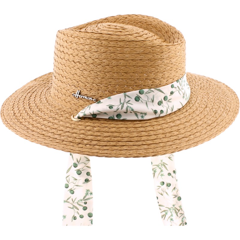 Chapeau en paille raphia avec foulard amovible et cordon de serrage in