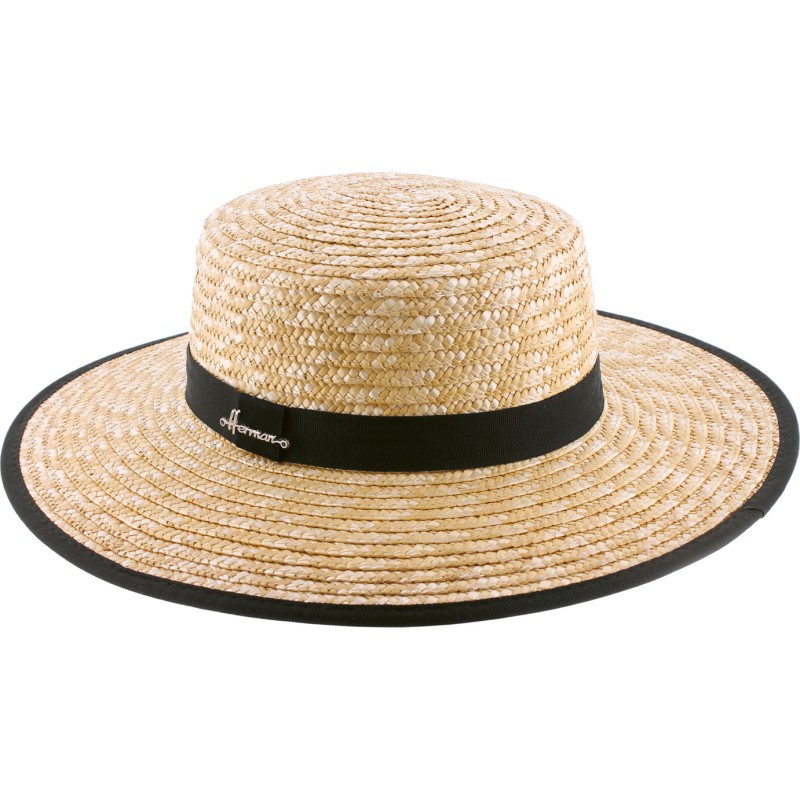 chapeau de paille canotier bordure noire