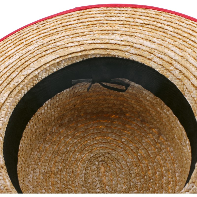Chapeau en paille naturelle, forme canotier, grand bord bourdonné et c