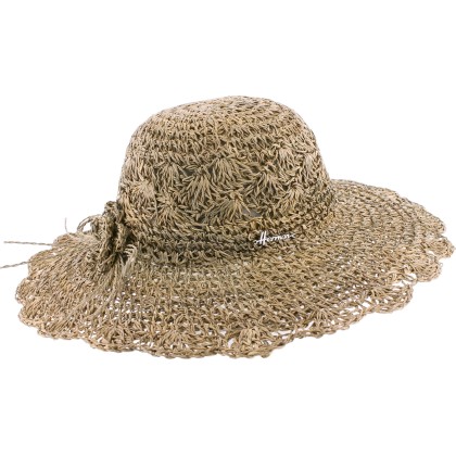 Natural straw capeline with straw flower decoration