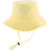 Plain color bucket hat, with chinstrap and frayed hem. With  sun prote