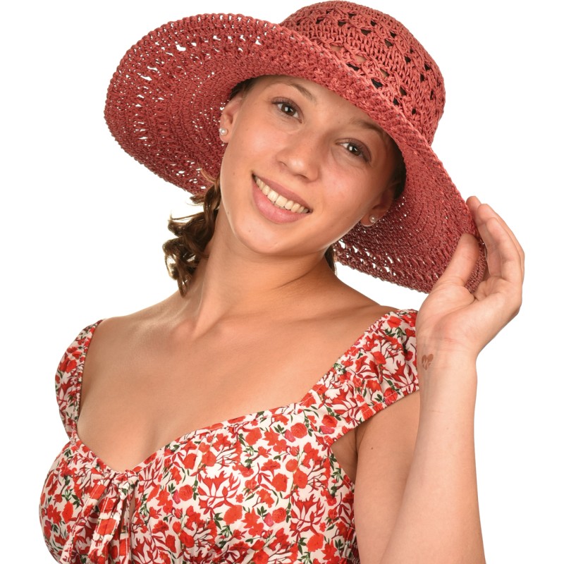 Crochet large brim hat, internal drawstring for size adjustment