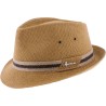 Small brim plain color linen hat with bi-color headband.