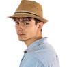 Small brim plain color linen hat with bi-color headband.