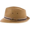 Small brim plain color linen hat with bi-color headband.