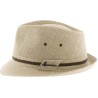 Small brim plain color linen hat with bi-color headband.