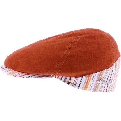 Plain color flat cap with pattern fabric on both side of the cap