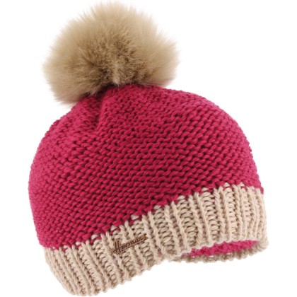 2 colors  beanie with fake fur pompom