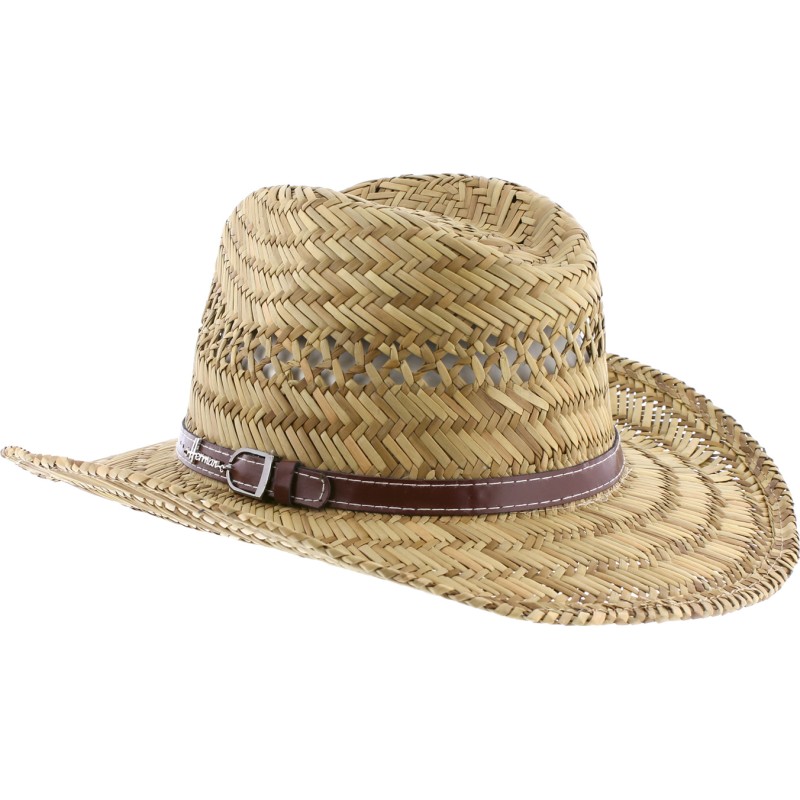 Chapeau cowboy en paille naturelle avec ceinture en faux cuir