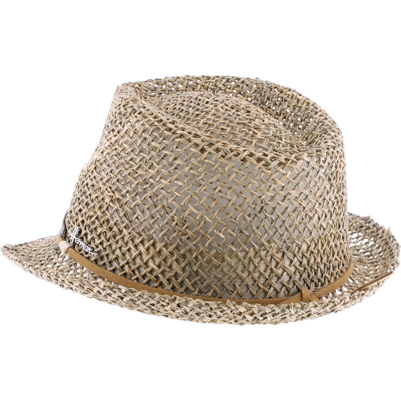 Chapeau petit bord relevé en paille seagrass ajourée unie avec large c