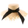 Large straw hat with ribbon and unstructured edge.