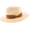 Large plain brim hat with pinched ribbon.