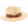 Large plain brim hat with pinched ribbon.