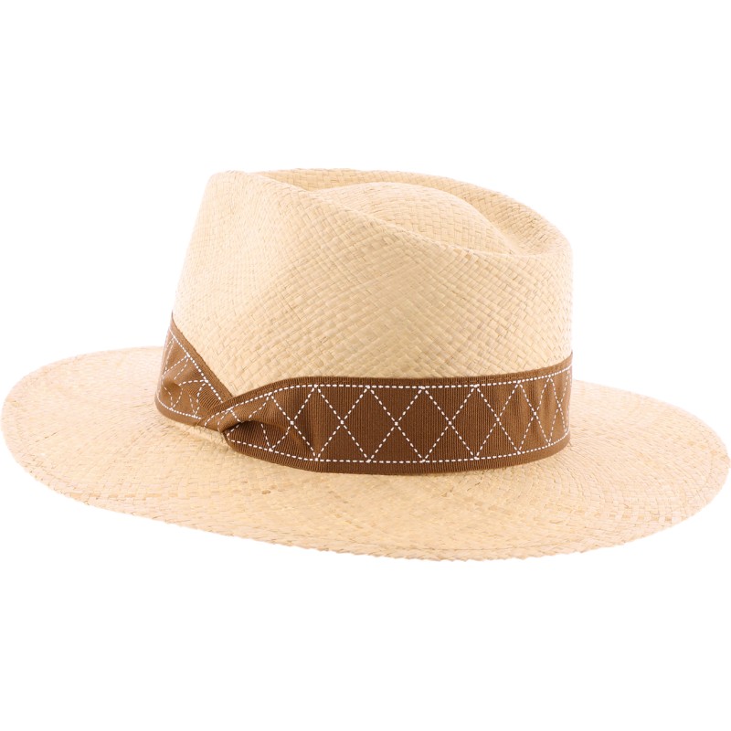 Large plain brim hat with pinched ribbon.