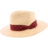 Large plain brim hat with pinched ribbon.