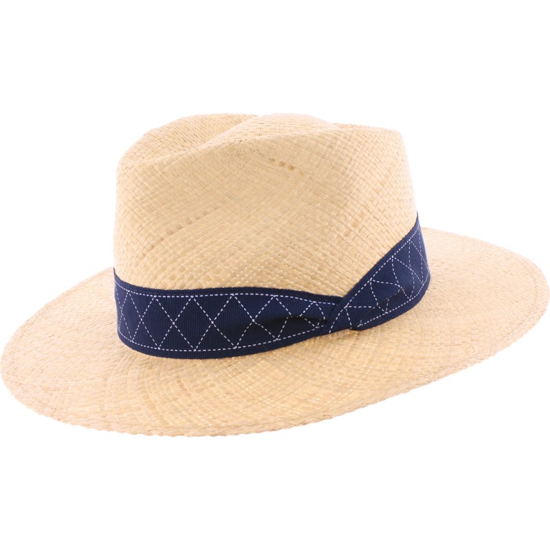 Large plain brim hat with pinched ribbon.