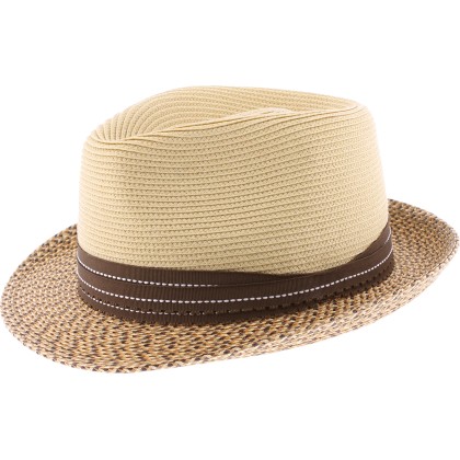 Small two-tone brim hat in sewn polypropylene straw, deformable, water