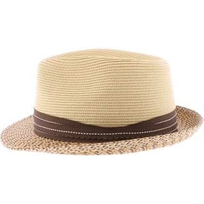 Small two-tone brim hat in sewn polypropylene straw, deformable, water