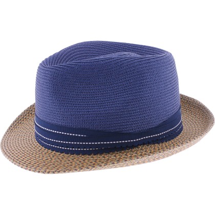 Small two-tone brim hat in sewn polypropylene straw, deformable, water