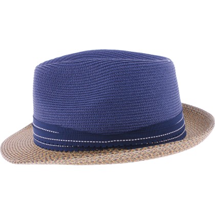 Small two-tone brim hat in sewn polypropylene straw, deformable, water