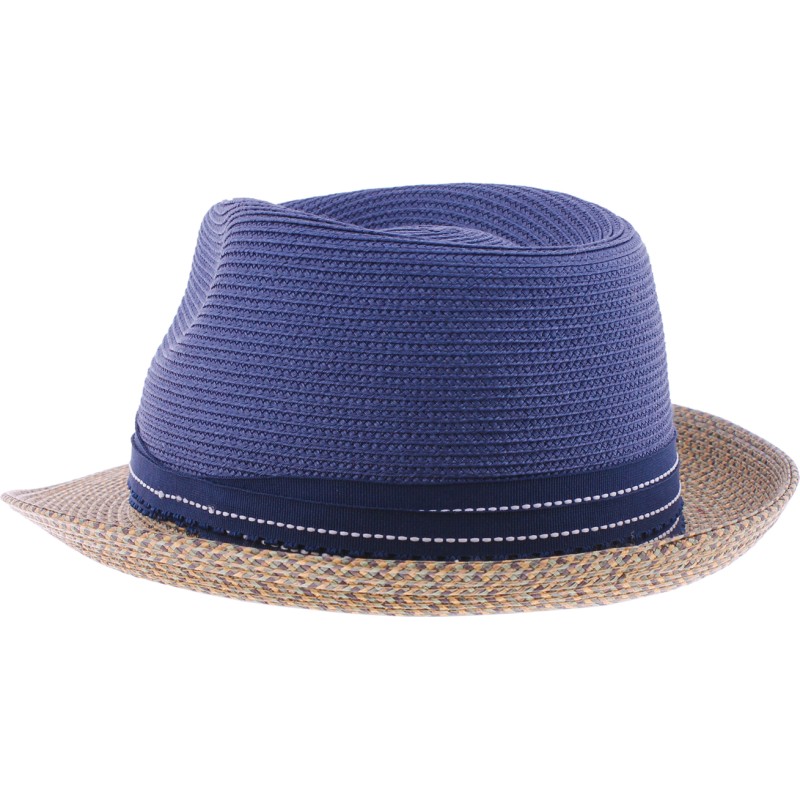 Small two-tone brim hat in sewn polypropylene straw, deformable, water