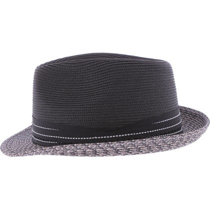 Small two-tone brim hat in sewn polypropylene straw, deformable, water