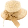 Women's straw cap with ribbon and plain bound edge.