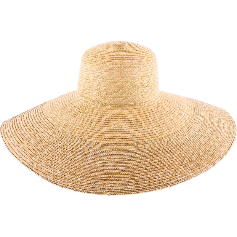 Women's hat with very wide straw brim, with interior drawstring.