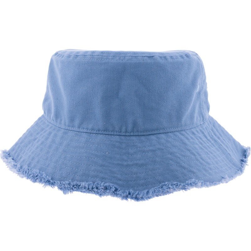 Cotton bucket hat with frayed edge, plain color.