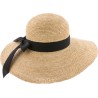 Large straw brim hat, with plain ribbon and interior drawstring.