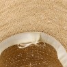 Large straw brim hat, with plain ribbon and interior drawstring.