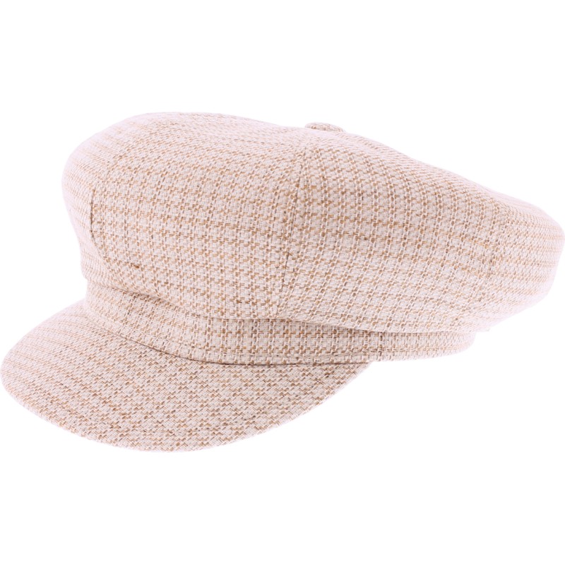 Women's newsboy cap in patterned fabric, with elastic at the back.