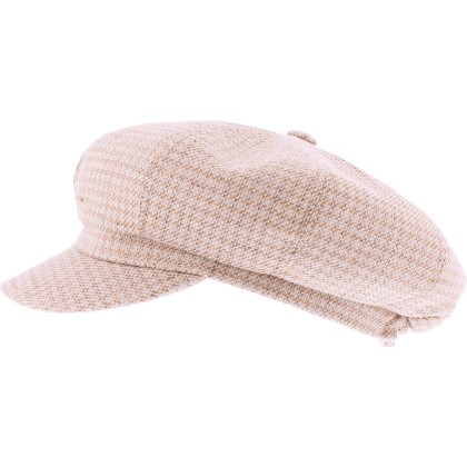 Women's newsboy cap in patterned fabric, with elastic at the back.