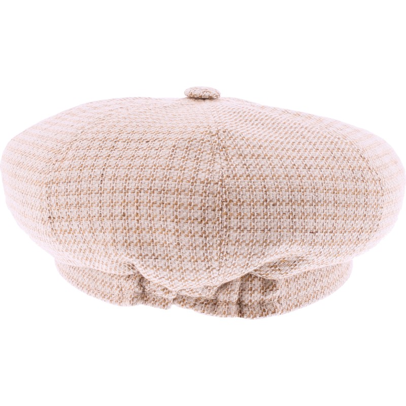 Casquette gavroche femme en tissu à motif, avec élastique à l'arrière.