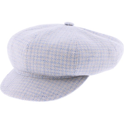 Women's newsboy cap in patterned fabric, with elastic at the back.